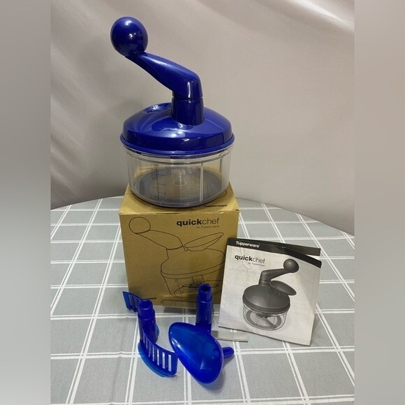 Tupperware Quick Chef Sapphire Blue Non-Electric Food Processor Original Box - Picture 5 of 6